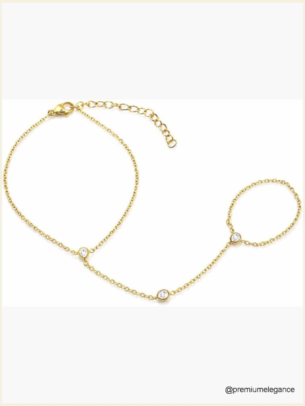 Waterproof Gold Hand Chain Bracelet Ring with CZ Stones Adjustable